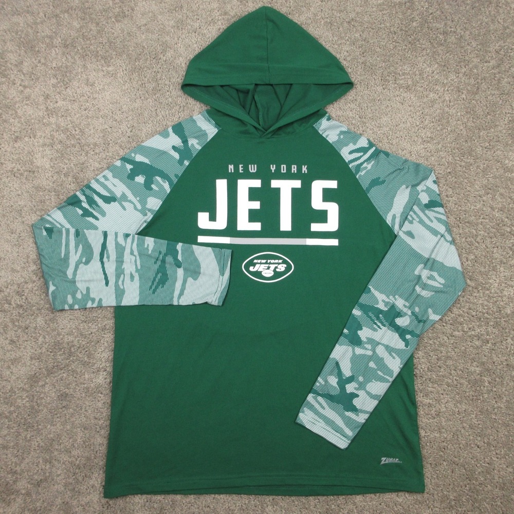 New York Jets Shirt Mens Large Green Long Sleeve Hooded Hoodie Zubaz NFL Logo